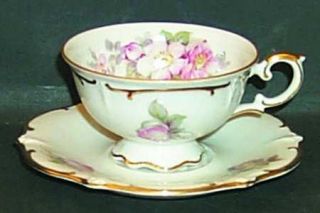 Schumann   Bavaria Wild Rose Scalloped (Coupe) Footed Cup & Saucer Set, Fine Chi