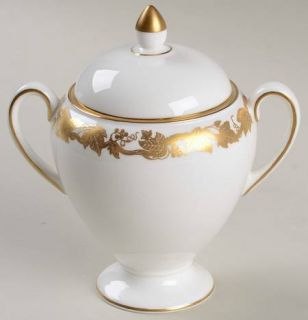 Wedgwood Whitehall White Rim Globe Shape Sugar Bowl & Lid, Fine China Dinnerware