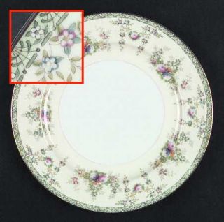 Meito Mei363 Dinner Plate, Fine China Dinnerware   Green Floral Band   Multiflor