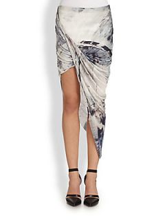 Helmut Lang Tidal Printed Asymmetrical Twisted Skirt   Mercury