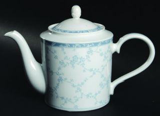 Noritake Lace Shadow Teapot & Lid, Fine China Dinnerware   Blue Band On Edge, Wh