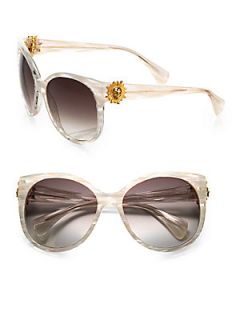 Alexander McQueen Oversized Stripe Acetate Sunglasses   White