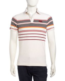 Striped Cotton Polo Shirt, White Marl