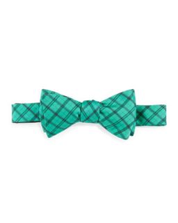 Plaid Silk Bow Tie, Emerald Green