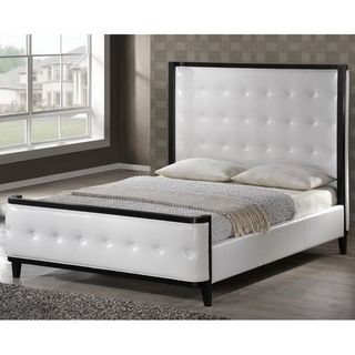 Baxton Studio Penta White Modern Queen size Bed (61.25 inches wide x 75.25 inches deep  Side rail height 17 inches high  Footboard 24.5 inches high x 2.5 inches deep Height to top of slat 13 inches Height of legs 10 inches Height from slat to side rai