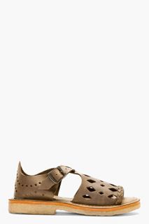 Yuketen Khaki Brown Braided Perforated Sandals