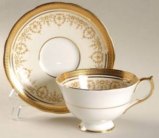 John Aynsley Gold Dowery Footed Cup & Saucer Set, Fine China Dinnerware   Gold E