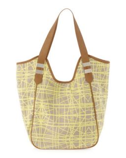 Stick Print Tote Bag, Nude/Yellow