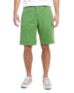Reversible Plaid/Solid Twill Shorts, Green/Navy