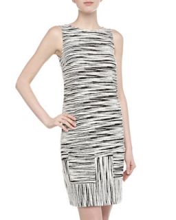 Sleeveless Slashed Stripe Print Mini Dress, Black/White