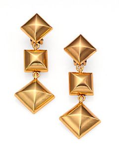 Oscar de la Renta Pyramid Stud Clip On Drop Earrings   Gold