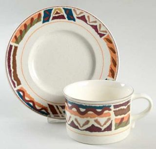 Mikasa Jamboree Flat Cup & Saucer Set, Fine China Dinnerware   Stoneware,Brown,P