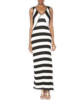 Black & White Striped V Neck Maxi Dress