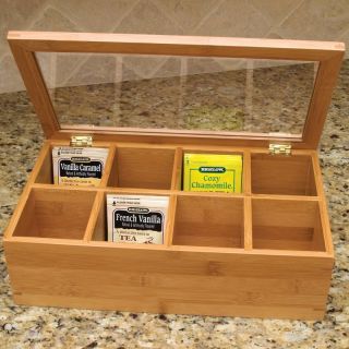 Bamboo Tea Box with Glass Lid Light Brown   8189