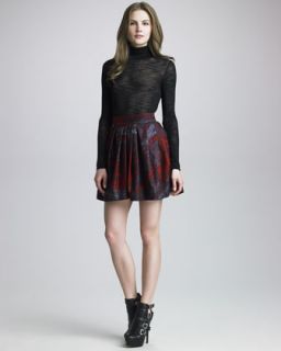 Pleated Bell Skirt with Pockets, Pomegranate