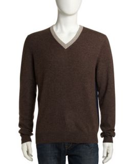 V Neck Colorblock Cashmere Sweater, Hawk/Navy