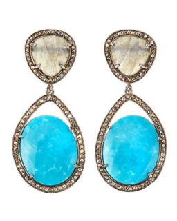 Turquoise, Labradorite & Champagne Diamond Double Drop Earrings