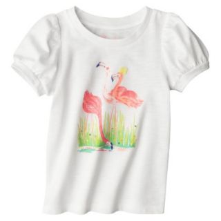 Cherokee Infant Toddler Girls Puff Sleeve Flamingo Tee   White 3T