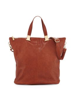 Corner Weathered Faux Leather Tote Bag, Cognac