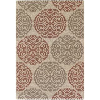 Cream/ Coral Red Rug (86 X 13)