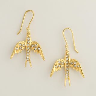 Gold Rhinestone Bird Drop Earrings   World Market