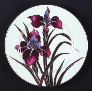 Fitz & Floyd Iris Burgundy Salad Plate, Fine China Dinnerware   Red/Purple Flowe