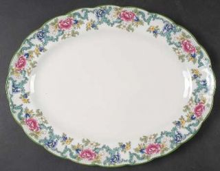 Royal Doulton Floradora Green 13 Oval Serving Platter, Fine China Dinnerware  