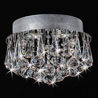 Chrome Flush Mount Drop Crystal Chandelier (Iron baseNumber of lights Five (5).Requires Five (5) 35 watt to 50 watt (GU10) bulbs(NOT included)Light bulb type HalogenOverall dimensions 11 inches wide x 10 inches tall Ceiling cap 9 inches wide x 3.5 inc