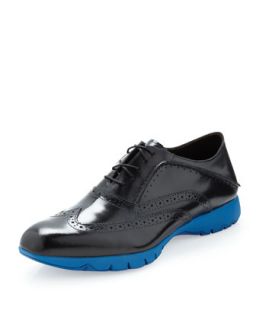 Colored Sole Brogue Leather Loafer, Black/Blue