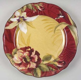 222 Fifth (PTS) Belize Dinner Plate, Fine China Dinnerware   Red / White Floral,
