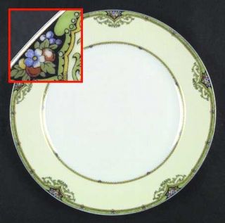 Noritake Surrey Dinner Plate, Fine China Dinnerware   Green Band,Floral,Cream Ri