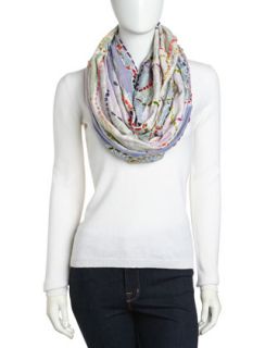 Mixed Print Yarn Detail Infinity Scarf, Pink/Blue