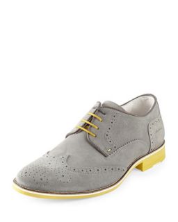 Social Gathering Perforated Suede Wingtip, Gray/Yellow