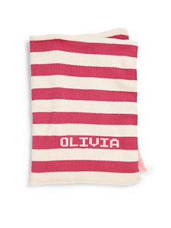 MJK Knits Personalized Striped Baby Blanket/Pink & White   No Color