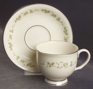 Lenox China Brookdale  Footed Cup & Saucer Set, Fine China Dinnerware   White/Ye