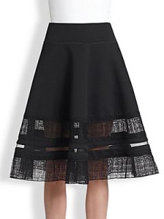 Donna Karan Lace & Mesh Insert Circle Skirt   Black