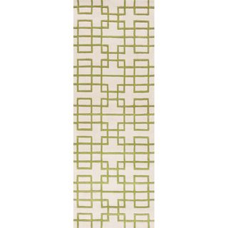 Hand tufted Geleen Green Geometric Wool Rug (26 X 8)