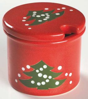 Waechtersbach Christmas Tree Jam/Jelly & Lid, Fine China Dinnerware   Red W/Xmas