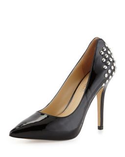 Aferdita Pearlized Patent Leather Pump with Spikes, Black