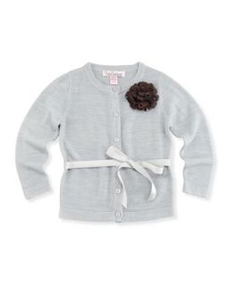 Faux Leather Rosette Cardigan, Gray, 4 6X