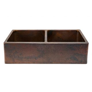 Hammered Copper 33 inch Apron Double basin Kitchen Sink (Oil rubbed bronzeInstallation type Under counter or surface mountApron depth 9 inchesDivider 1 inch wideCountertop depth required 25 inches front to backMaterial gauge 14 Gauge or .0625 inchesD