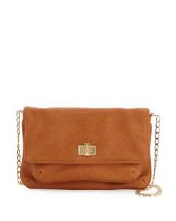 Pebbled Faux Leather Turnlock Clutch, Cognac