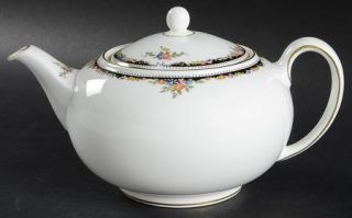 Wedgwood Osborne Teapot & Lid, Fine China Dinnerware   Black Border & Dots, Flow
