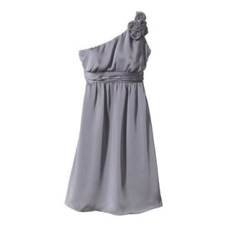 TEVOLIO Womens Plus Size Satin One Shoulder Rosette Dress   Cement Gray   16W