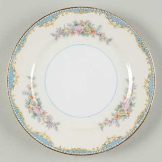 Noritake Ivanhoe Bread & Butter Plate, Fine China Dinnerware   Blue Border,Flora