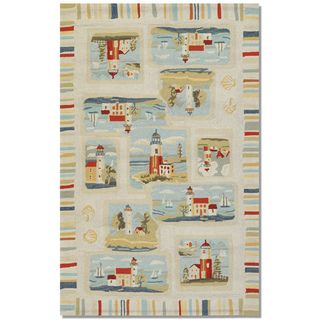 Outdoor Escape Cape Hatteras/ Sand Multi Rug (36 X 56) (SandSecondary colors Multi, Orange, Pale Gold, Rust Red, Seagrass, Sky Blue, White & YellowPattern Light House MotifTip We recommend the use of a non skid pad to keep the rug in place on smooth su