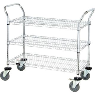 Quantum Wire Shelving Mobile Utility Cart   3 Shelves, 24 Inch W x 48 Inch L x