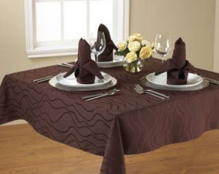 Snap Drape Wave 90 in Round Overlocked Tablecloth, Damask Pattern, Ivory