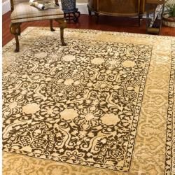 Handmade Majestic Brown/ Ivory N. Z. Wool Area Rug (76 X 96)