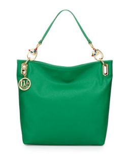Saffiano Cat Handle Faux Leather Small Tote, Green